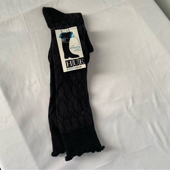 Hue Women’s Openwork Diamond Pattern Slouchy Over the Knee Socks Black - Picture 1 of 3